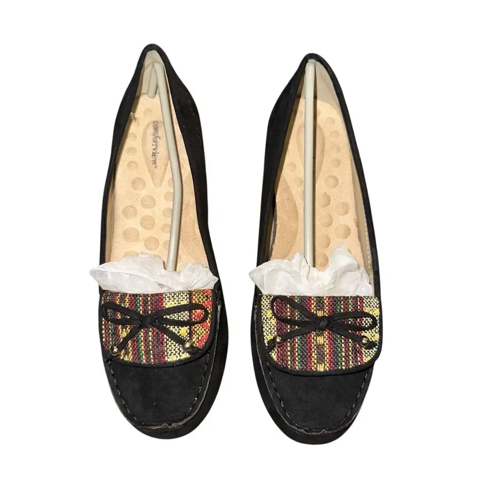 Comfortview Womens 9WW Slip On Loafers Flats Black Tapestry‎ Non Slip Soles New